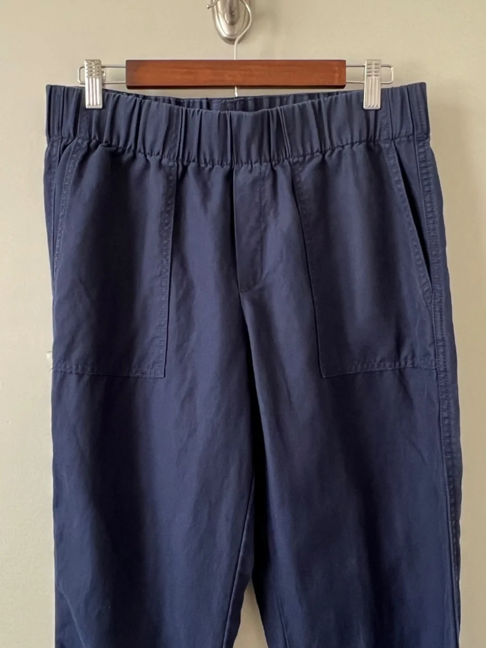 Banana Republic Sz M Navy Linen Blend Elastic Waist Pull On Cropped Pants Womens